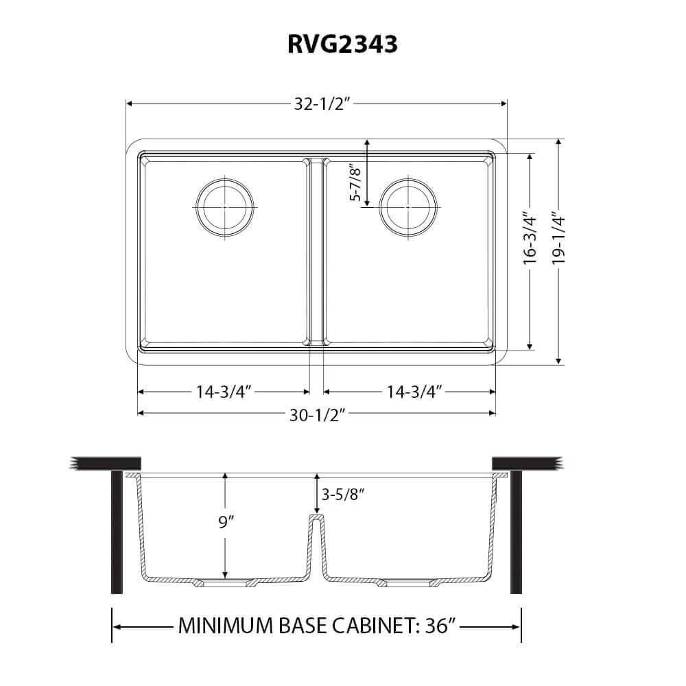 Ruvati RVG2343 32" Granite Composite Undermount Workstation Sink