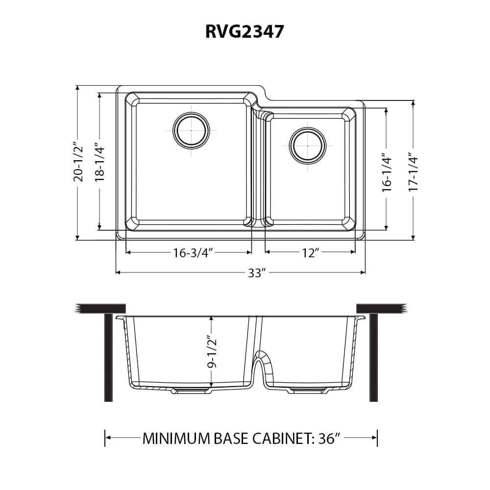 Ruvati epiGranite RVG2347 33" Undermount Double Bowl Kitchen Sink with Low Divide