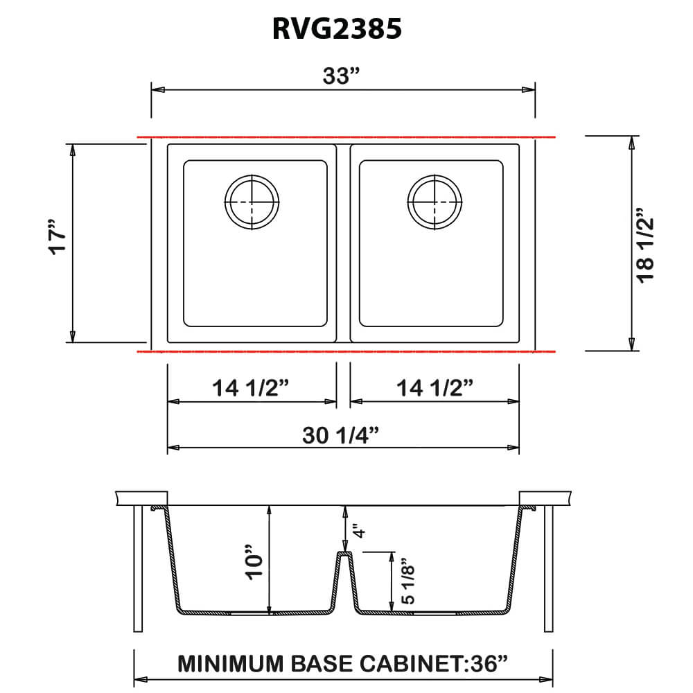 Ruvati RVG2385 33" Granite Composite Undermount Low Divide Sink