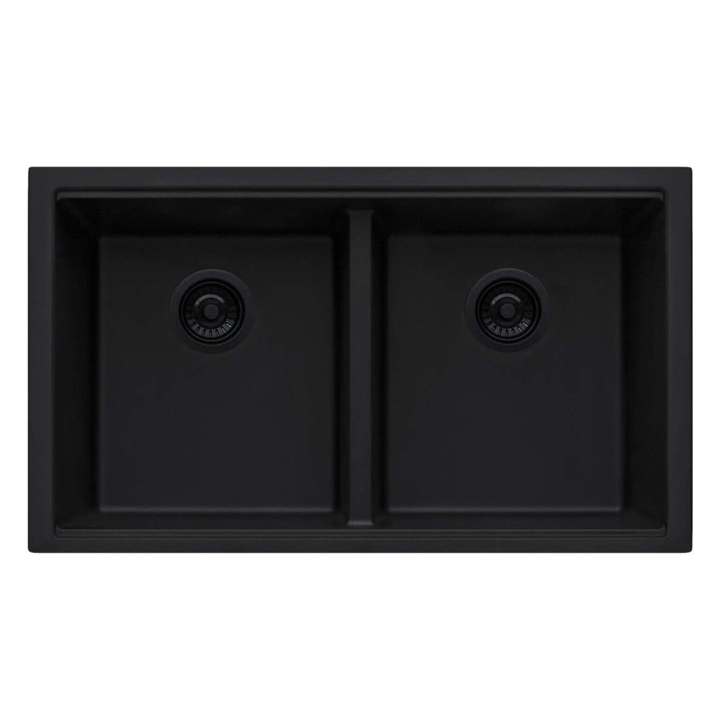 Ruvati RVG2385 33" Granite Composite Undermount Low Divide Sink with two bowls and workstation ledge.