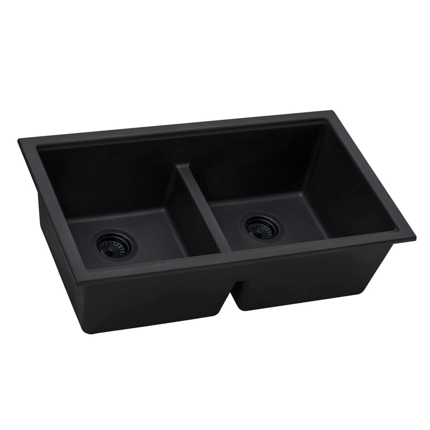 Ruvati RVG2385 33" Granite Composite Undermount Low Divide Sink featuring a low divide double bowl design.