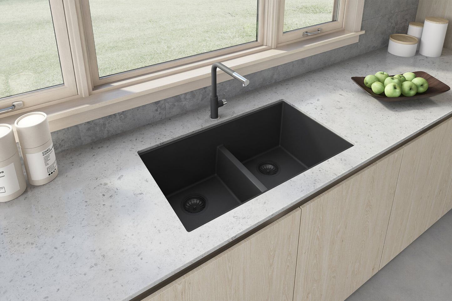 Ruvati RVG2385 33" Granite Composite Undermount Low Divide Sink