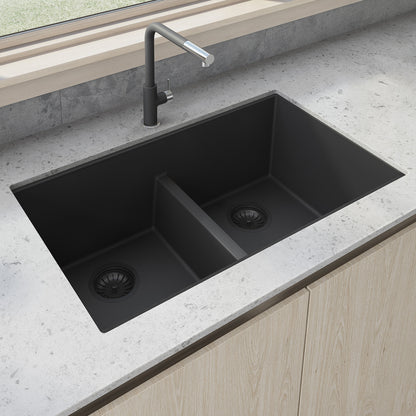 Ruvati RVG2385 33" Granite Composite Undermount Low Divide Sink