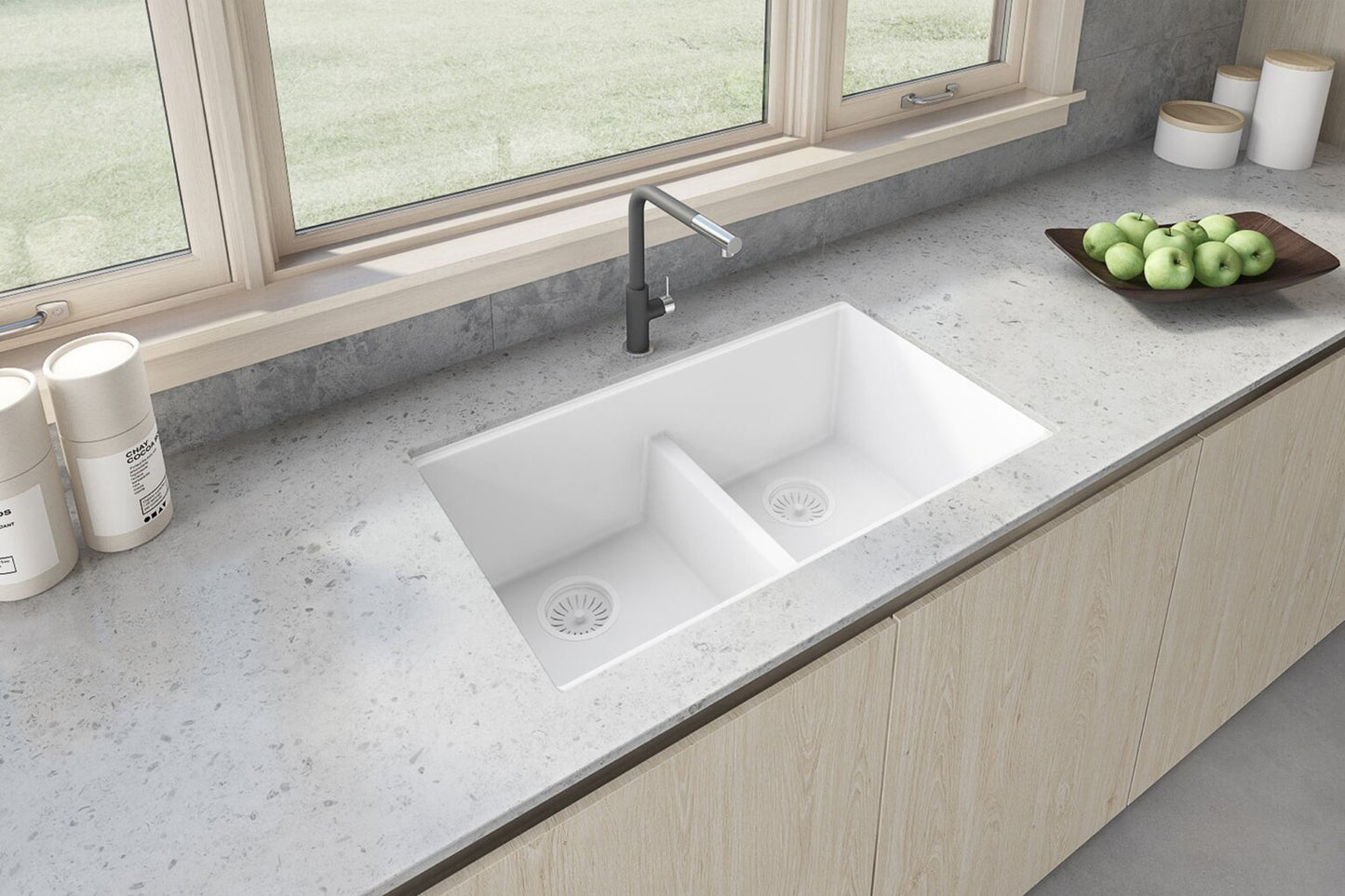 Ruvati RVG2385 33" Granite Composite Undermount Low Divide Sink
