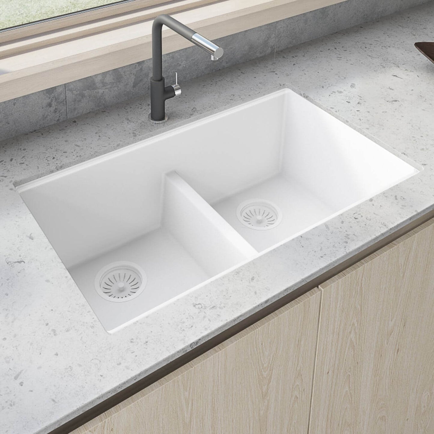 Ruvati RVG2385 33" Granite Composite Undermount Low Divide Sink