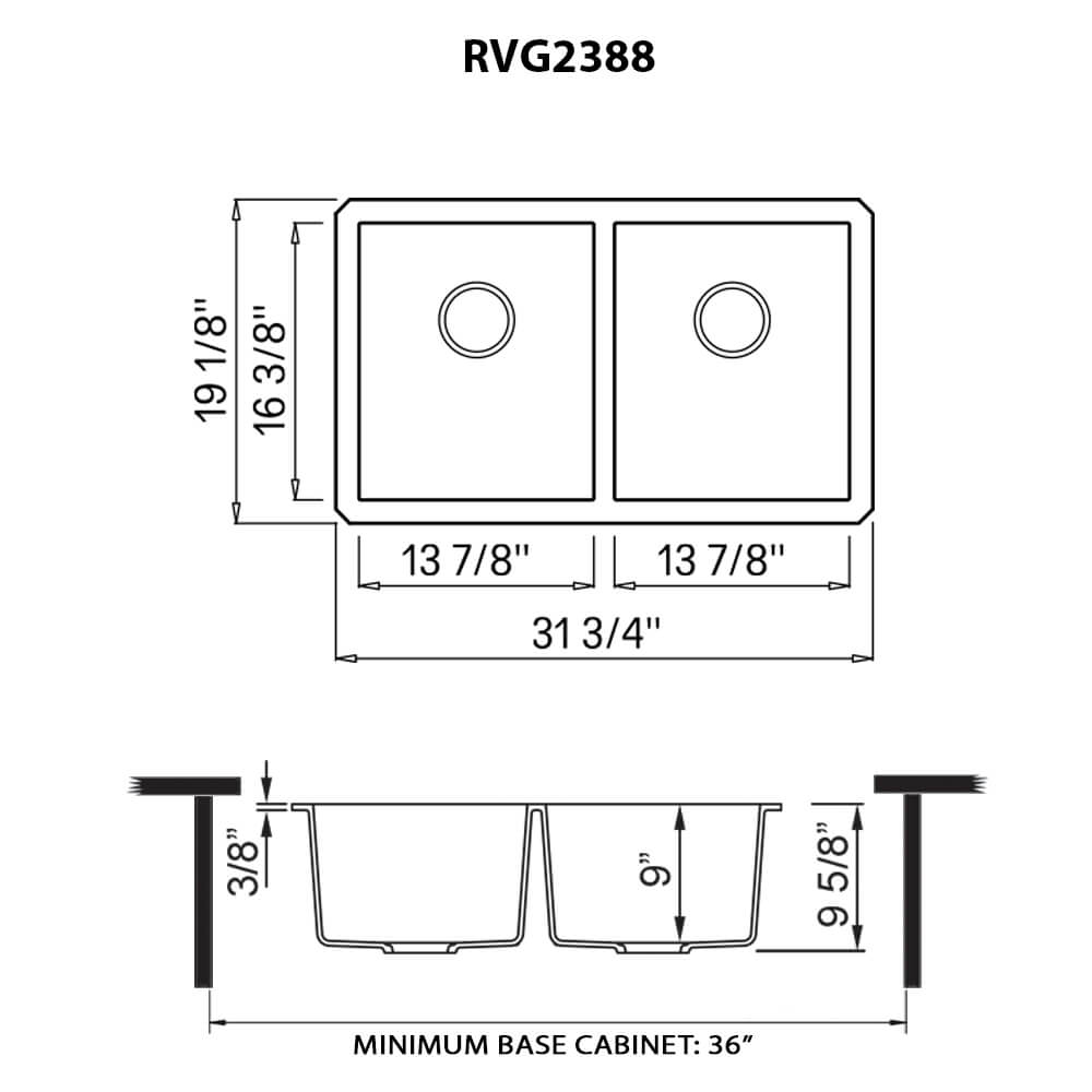 Ruvati RVG2388 32" Granite Composite Undermount Double Bowl Sink