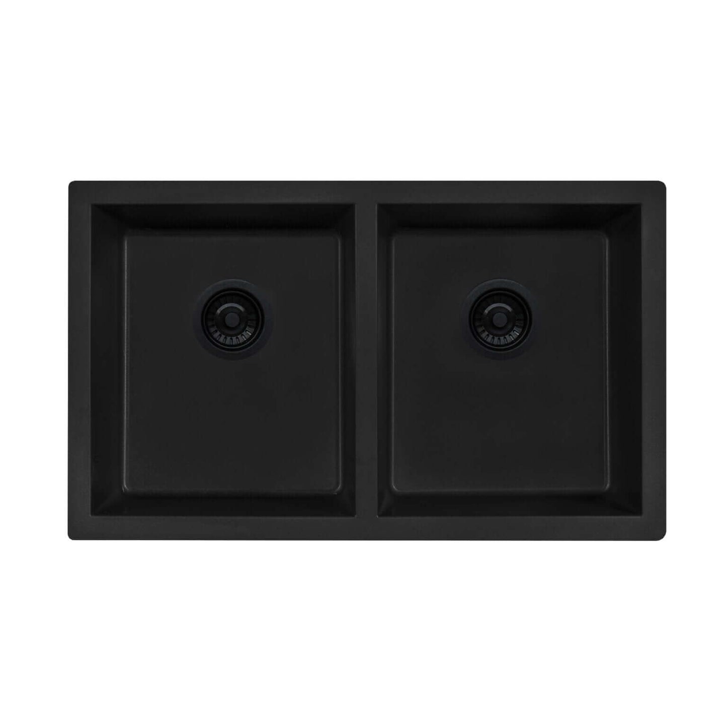 Ruvati RVG2388 32" Granite Composite Undermount Double Bowl Sink in a sleek black design.