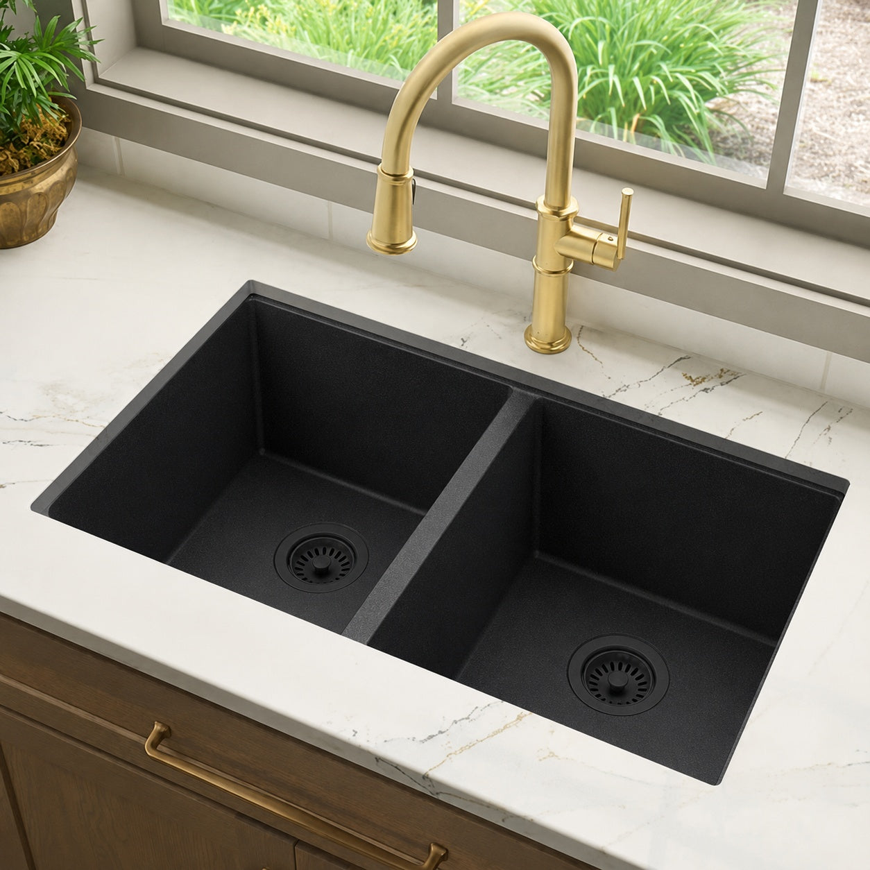 Ruvati RVG2388 32" Granite Composite Undermount Double Bowl Sink
