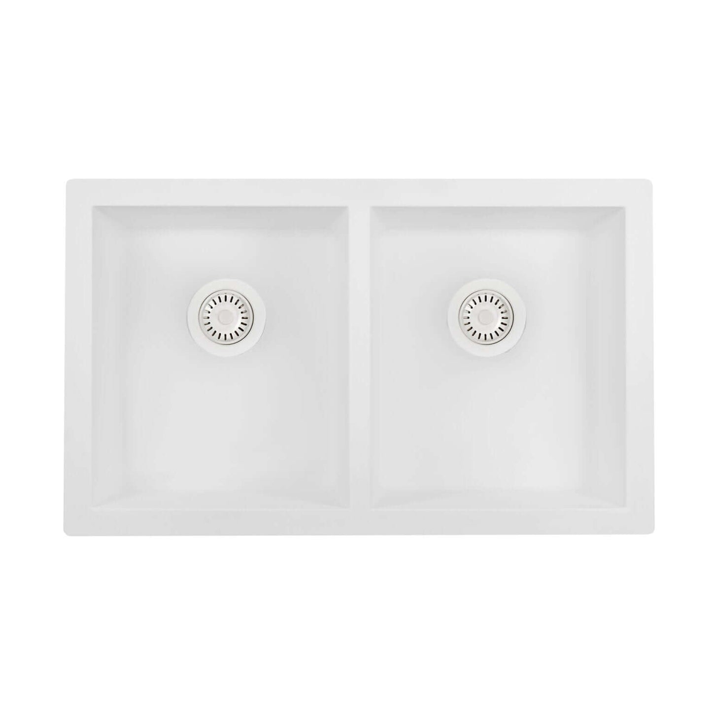 Ruvati RVG2388 32" Granite Composite Undermount Double Bowl Sink in sleek white finish.