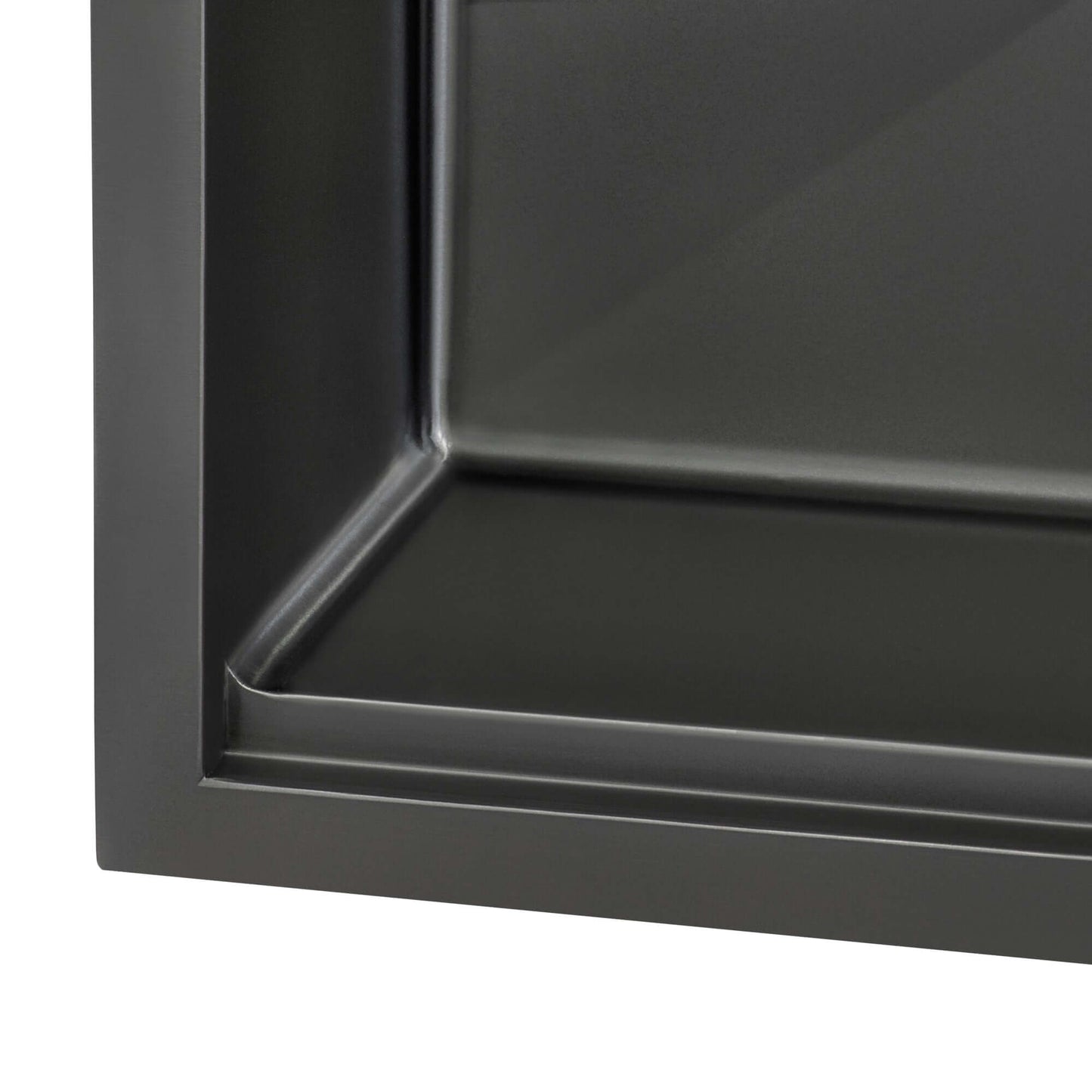 Ruvati Giana 33" Workstation Stainless Steel Kitchen Sink RVH5003BL close-up of the interior in Gunmetal Matte Black finish.