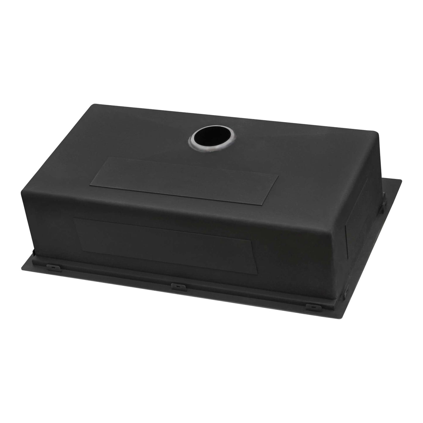 Ruvati Giana 33" Workstation Stainless Steel Kitchen Sink RVH5003BL in Gunmetal Matte Black with drainage feature.