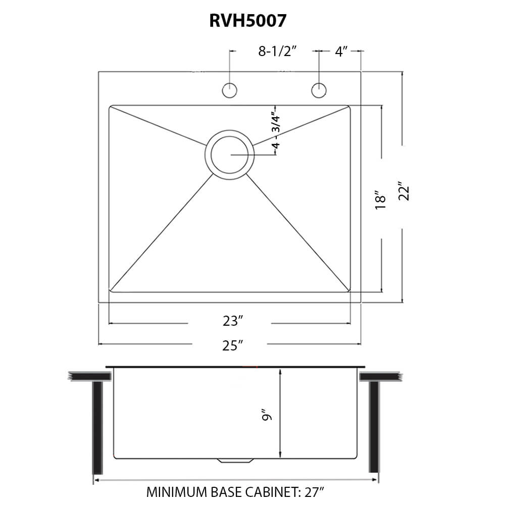 Ruvati 25" Terraza Nano-PVD Topmount Kitchen Sink Single Bowl - RVH5007