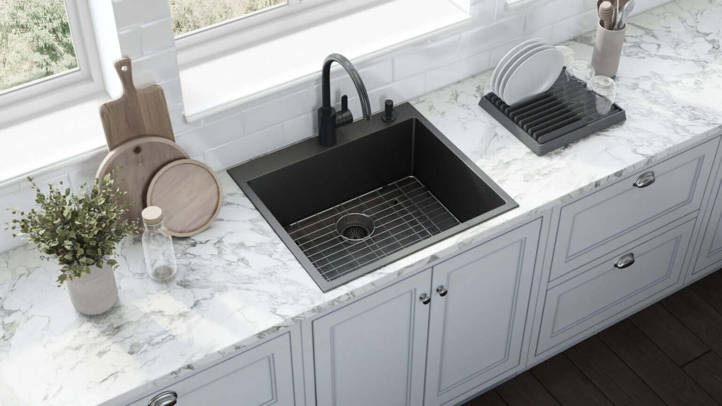 Ruvati 25" Terraza Nano-PVD Topmount Kitchen Sink Single Bowl - RVH5007 installed in modern kitchen