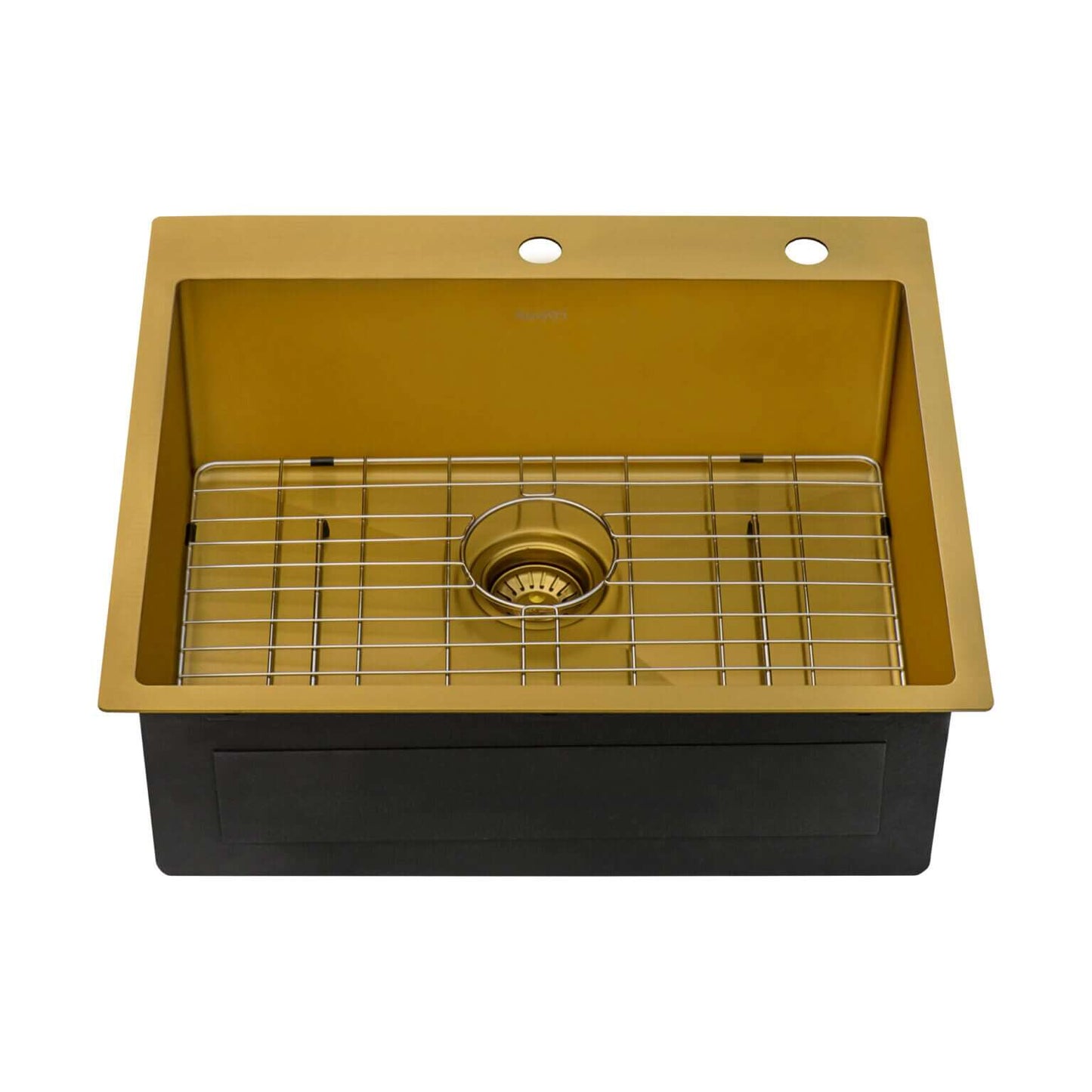 Ruvati 25" Terraza Nano-PVD Topmount Kitchen Sink Single Bowl - RVH5007 in Matte Gold finish with stainless steel grid.
