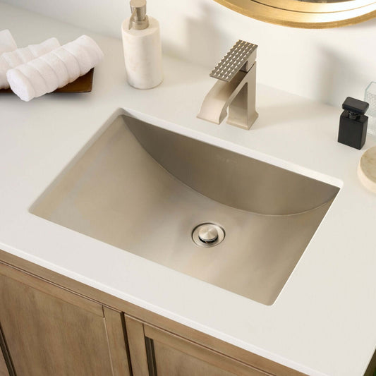 Ruvati 20" x 14" Ariaso Nano-PVD Arc Bowl Bathroom Sink Undermount - RVH6110 in brushed stainless steel finish.