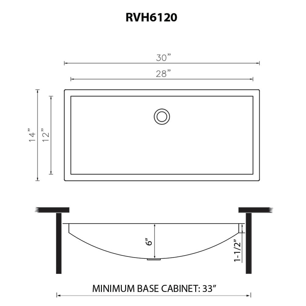 Ruvati 30" x 14" Ariaso Nano-PVD Arc Bowl Bathroom Sink Undermount - RVH6120