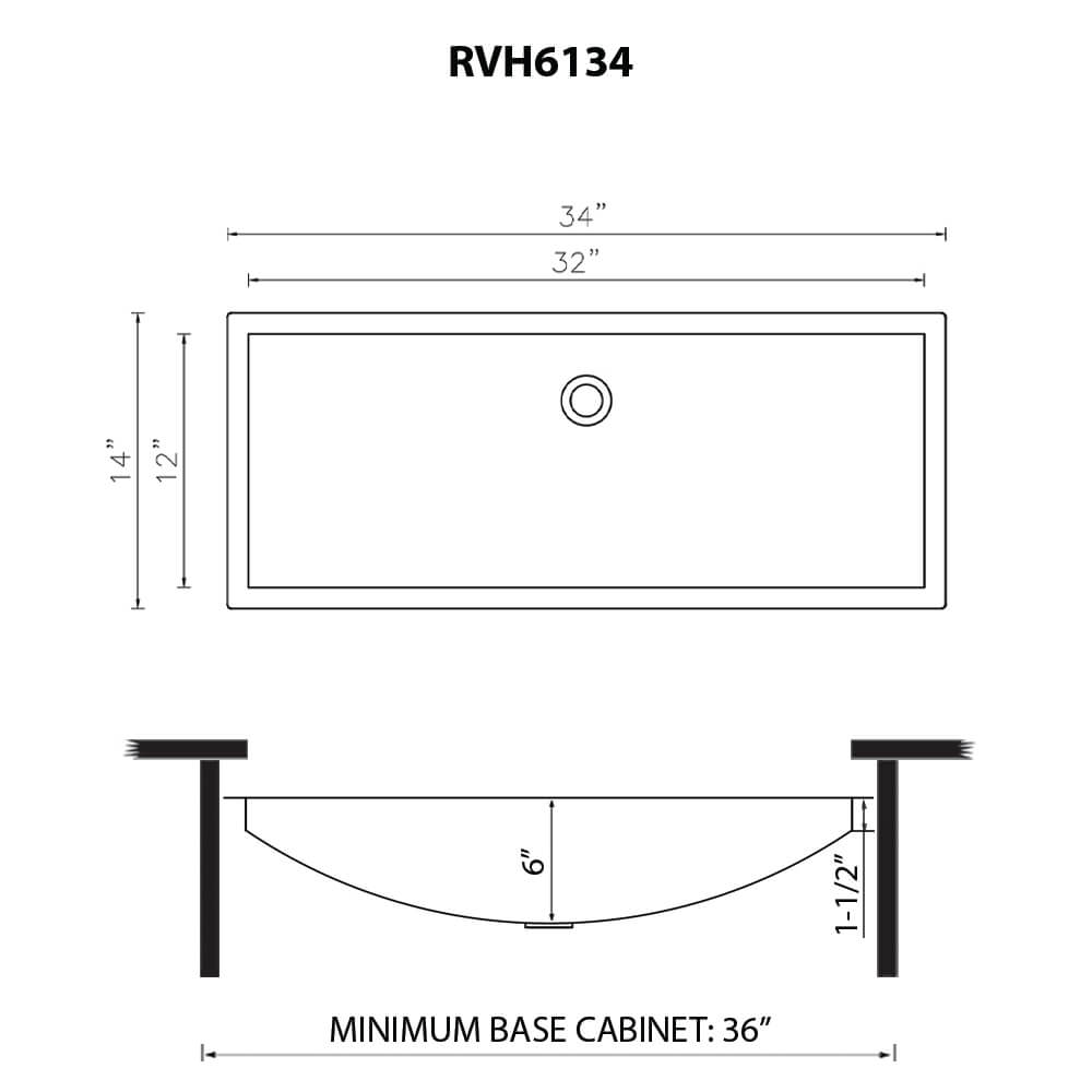 Ruvati 34" x 14" Ariaso Nano-PVD Arc Bowl Bathroom Sink Undermount - RVH6134