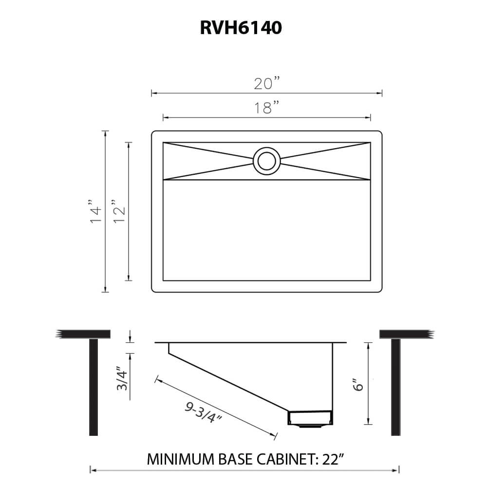 Ruvati 20" x 14" Ariaso Nano-PVD Ramp Bathroom Sink Undermount - RVH6140