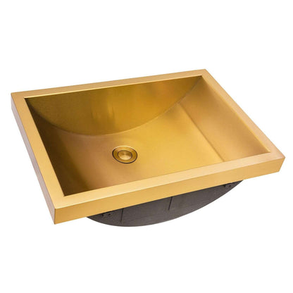Ruvati 20" x 14" Ariaso Nano-PVD Semi-Recessed Bathroom Sink - RVH6211 in Matte Gold finish.