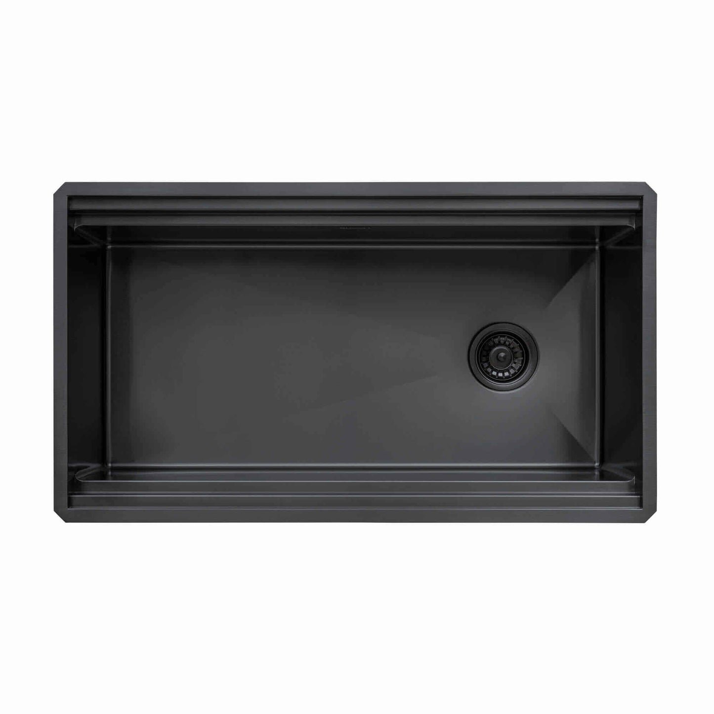 Ruvati 33" Dual-Tier Pro Workstation Kitchen Sink Undermount - RVH6222 top view showcasing patented design and drain.