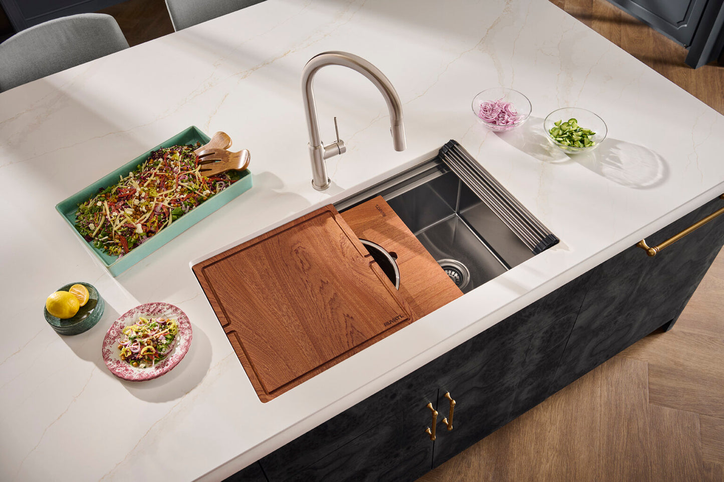Ruvati 33" Dual-Tier Pro Workstation Kitchen Sink Undermount - RVH6222