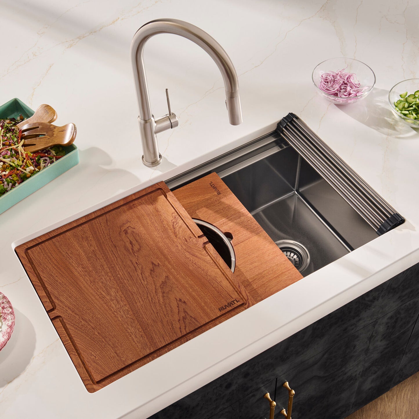 Ruvati 33" Dual-Tier Pro Workstation Kitchen Sink Undermount - RVH6222