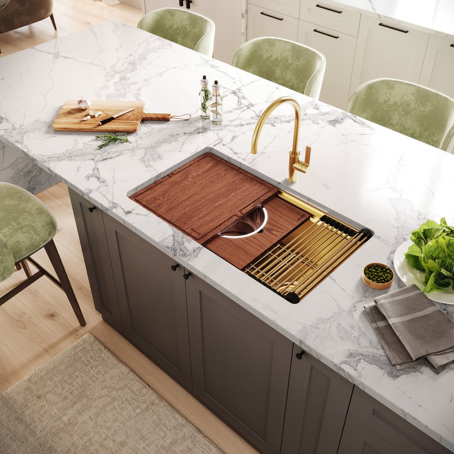 Ruvati 33" Dual-Tier Pro Workstation Kitchen Sink Undermount - RVH6222