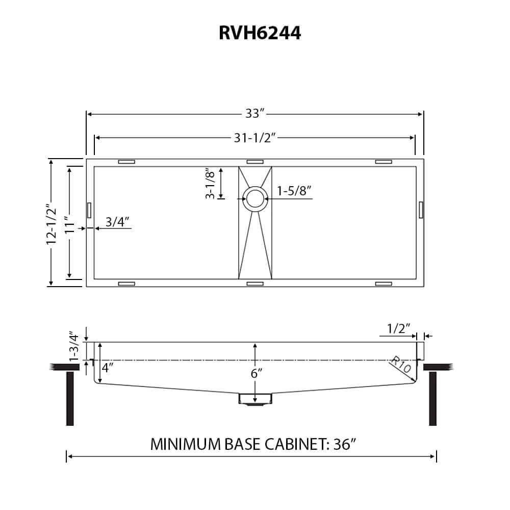 Ruvati 33" Ariaso Semi-Recessed Arc Bowl Bathroom Sink - RVH6244ST