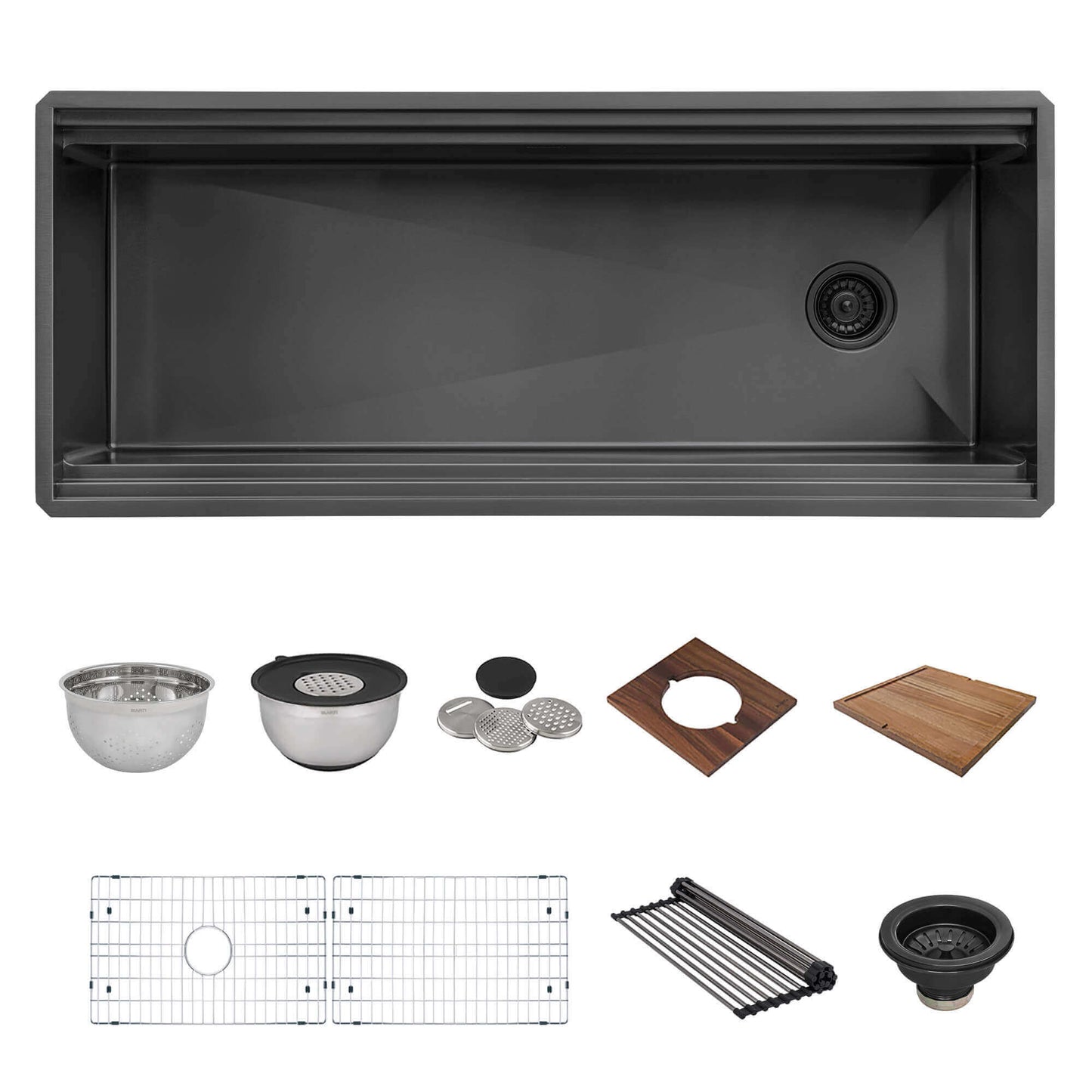 Ruvati 45" Dual-Tier Pro Nano-PVD Workstation Kitchen Sink Undermount - RVH6333 with accessories view