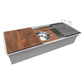 Ruvati 45" Dual-Tier Pro Nano-PVD Workstation Kitchen Sink Undermount - RVH6333 with wooden cutting board and accessories.