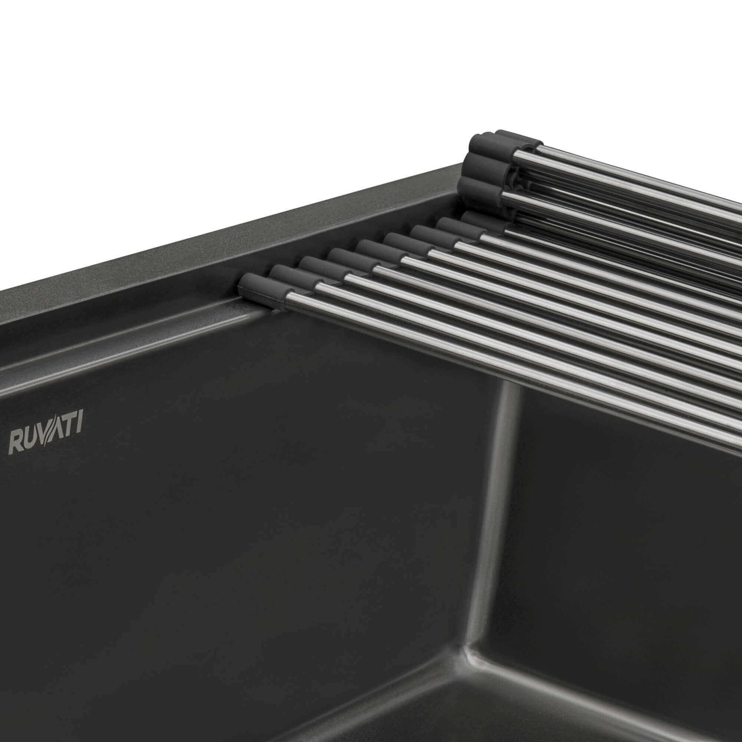 Ruvati 30" Giana Nano-PVD Workstation Kitchen Sink Undermount - RVH6530 with roll-up drying rack.