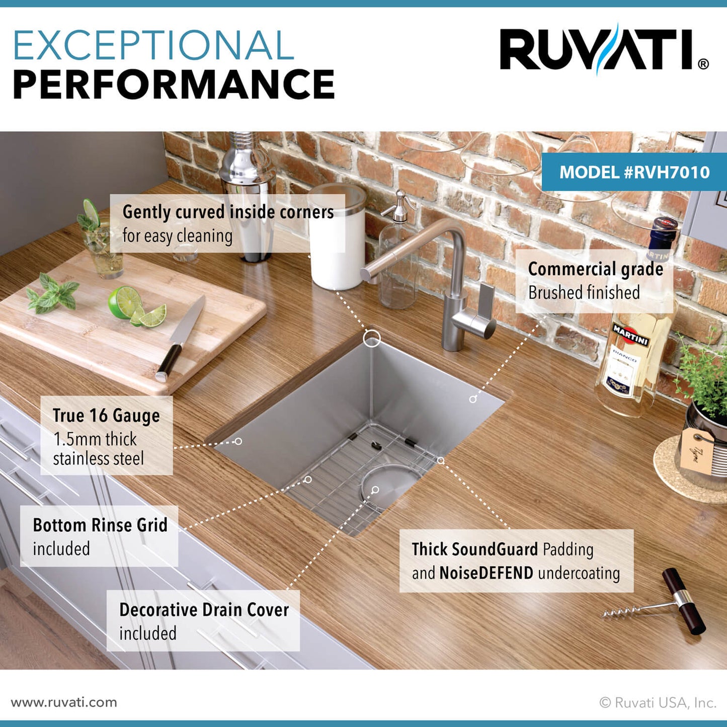 Ruvati 10" Gravena Bar Prep Sink Undermount - RVH7010