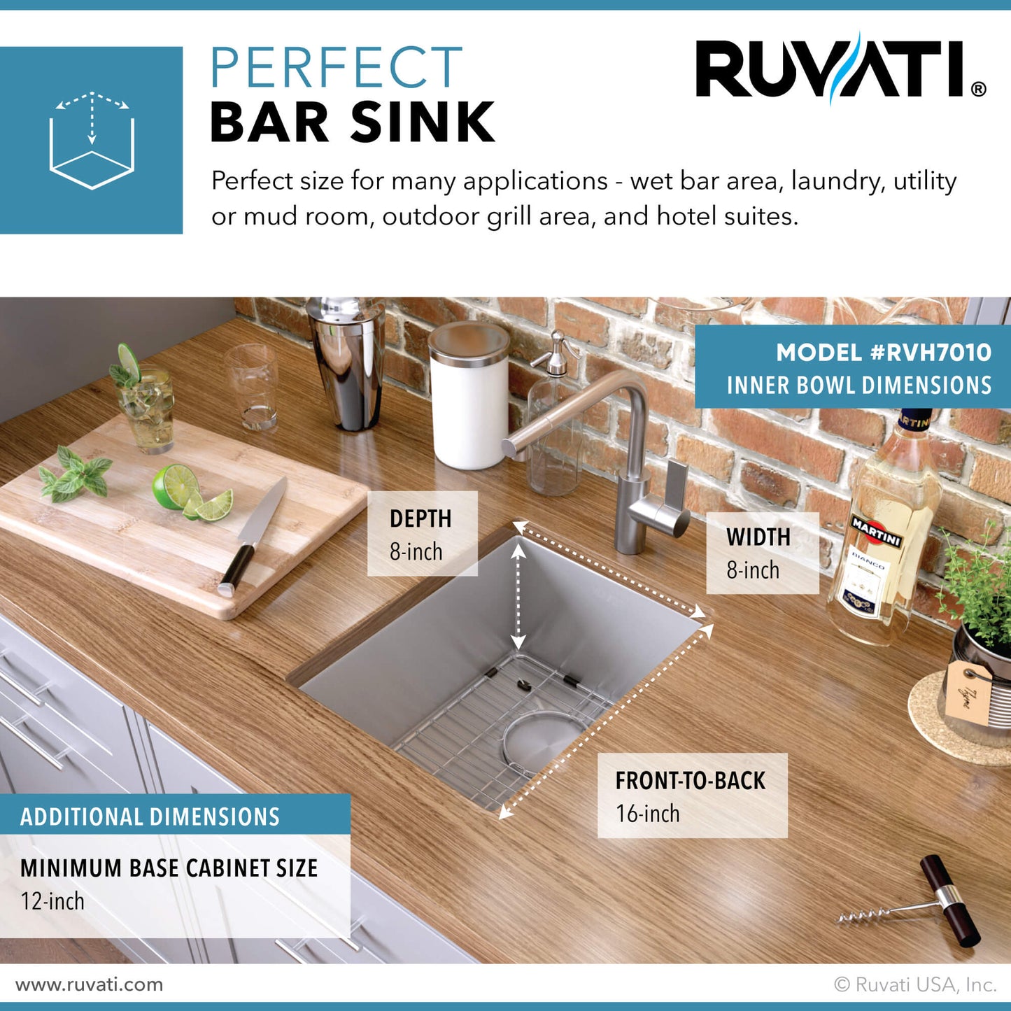 Ruvati 10" Gravena Bar Prep Sink Undermount - RVH7010