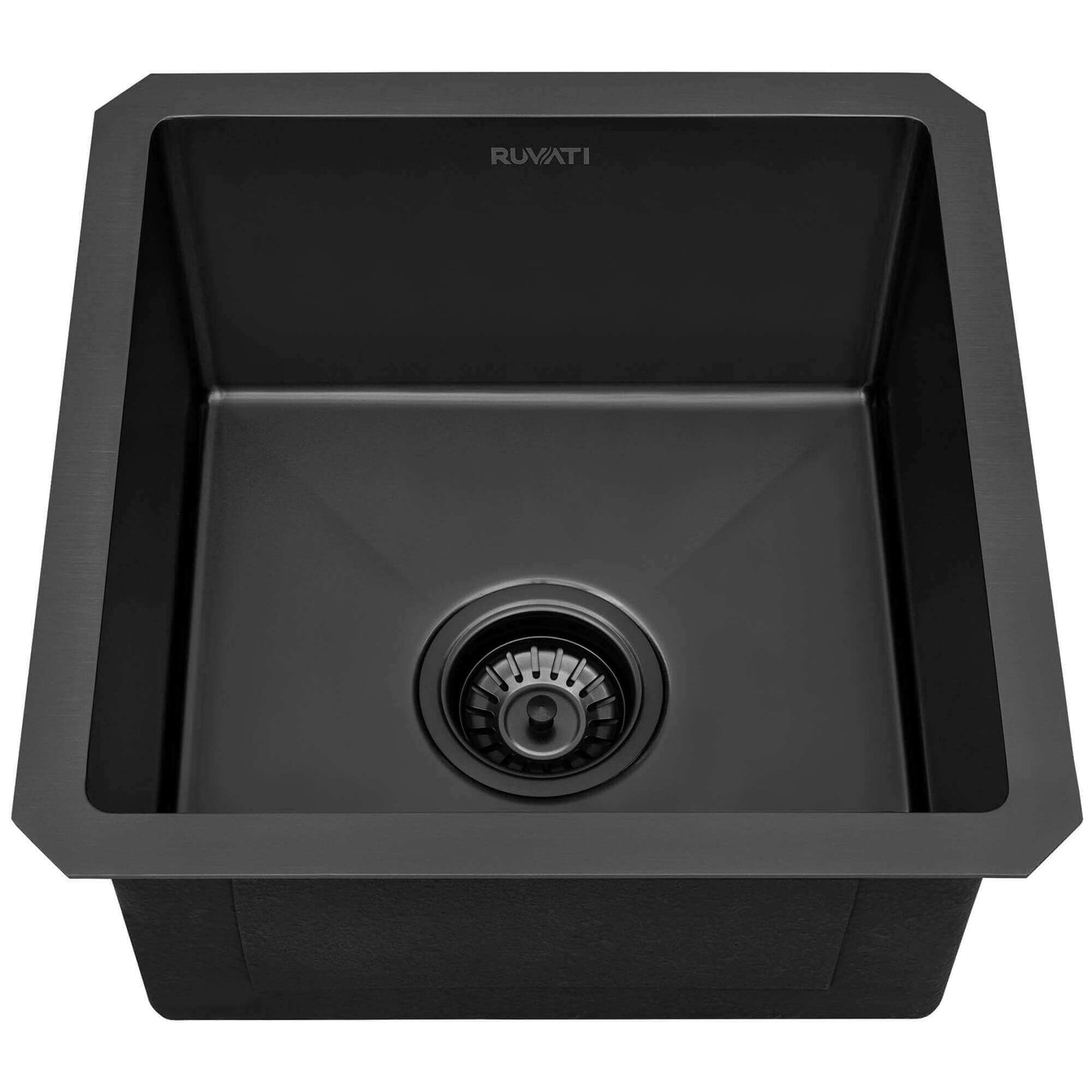 Ruvati 15" Terraza Nano-PVD Bar Prep Sink Undermount - RVH7015 top view showing square black sink with drain.