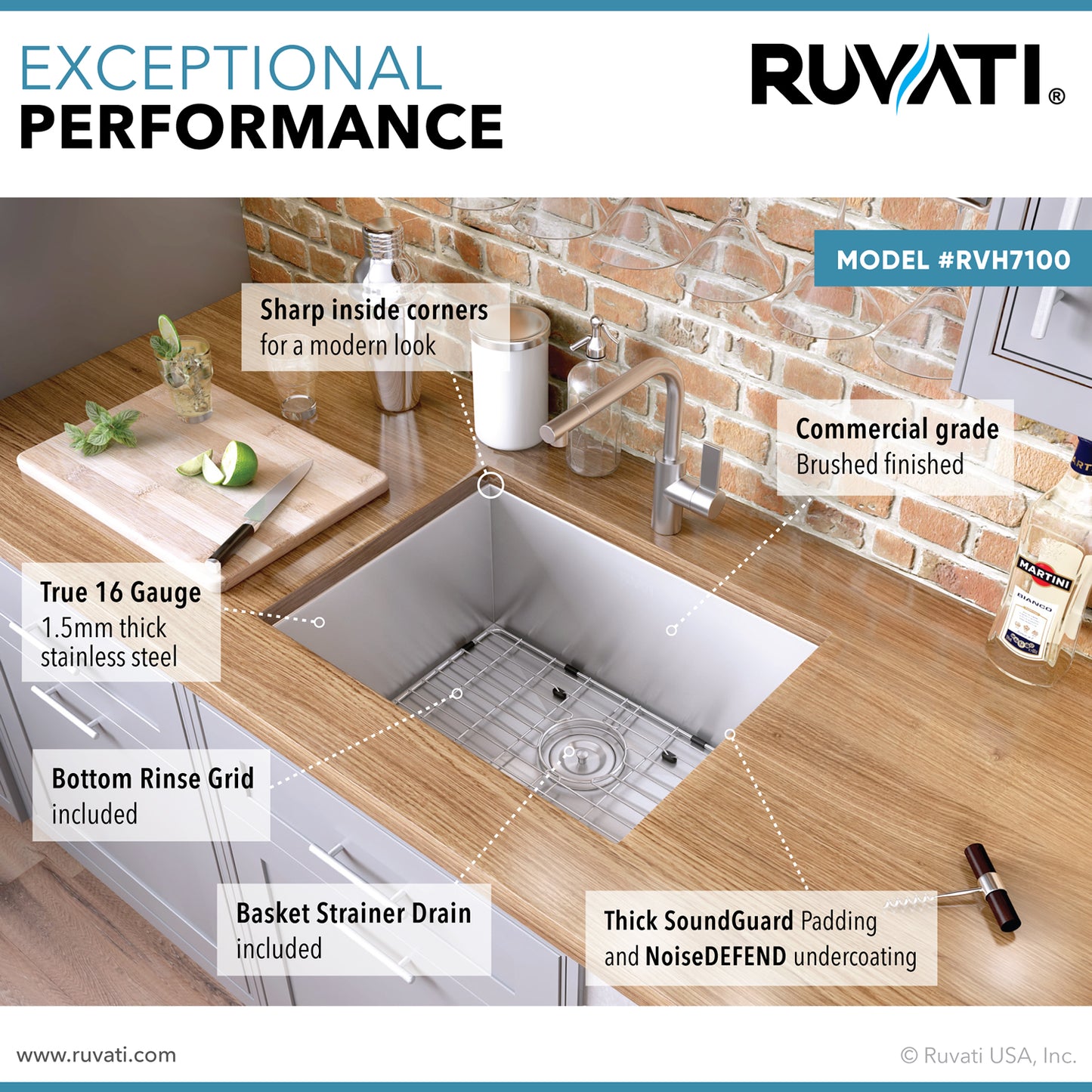 Ruvati 23" Nesta Zero Radius Bar Prep Sink Undermount - RVH7100
