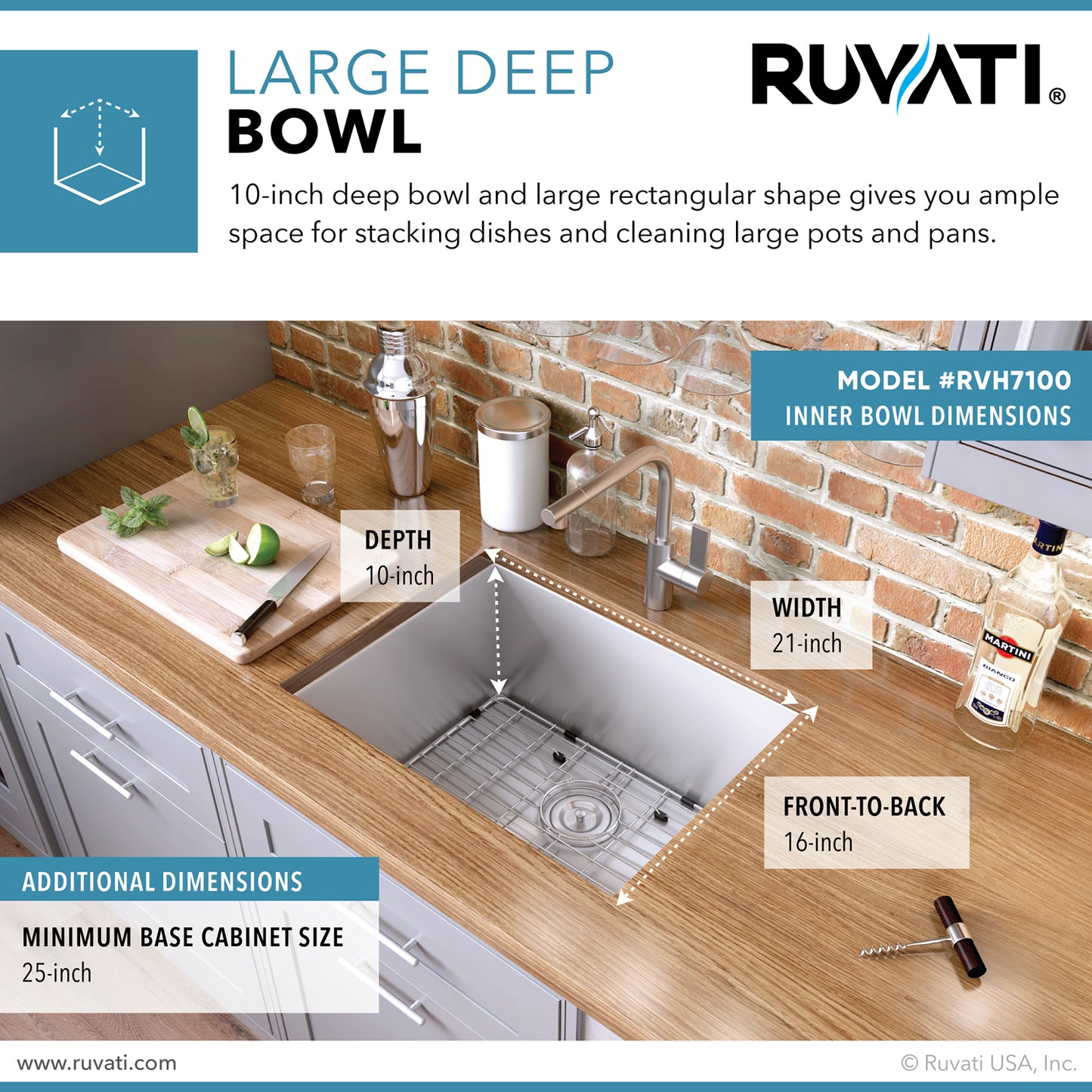 Ruvati 23" Nesta Zero Radius Bar Prep Sink Undermount - RVH7100