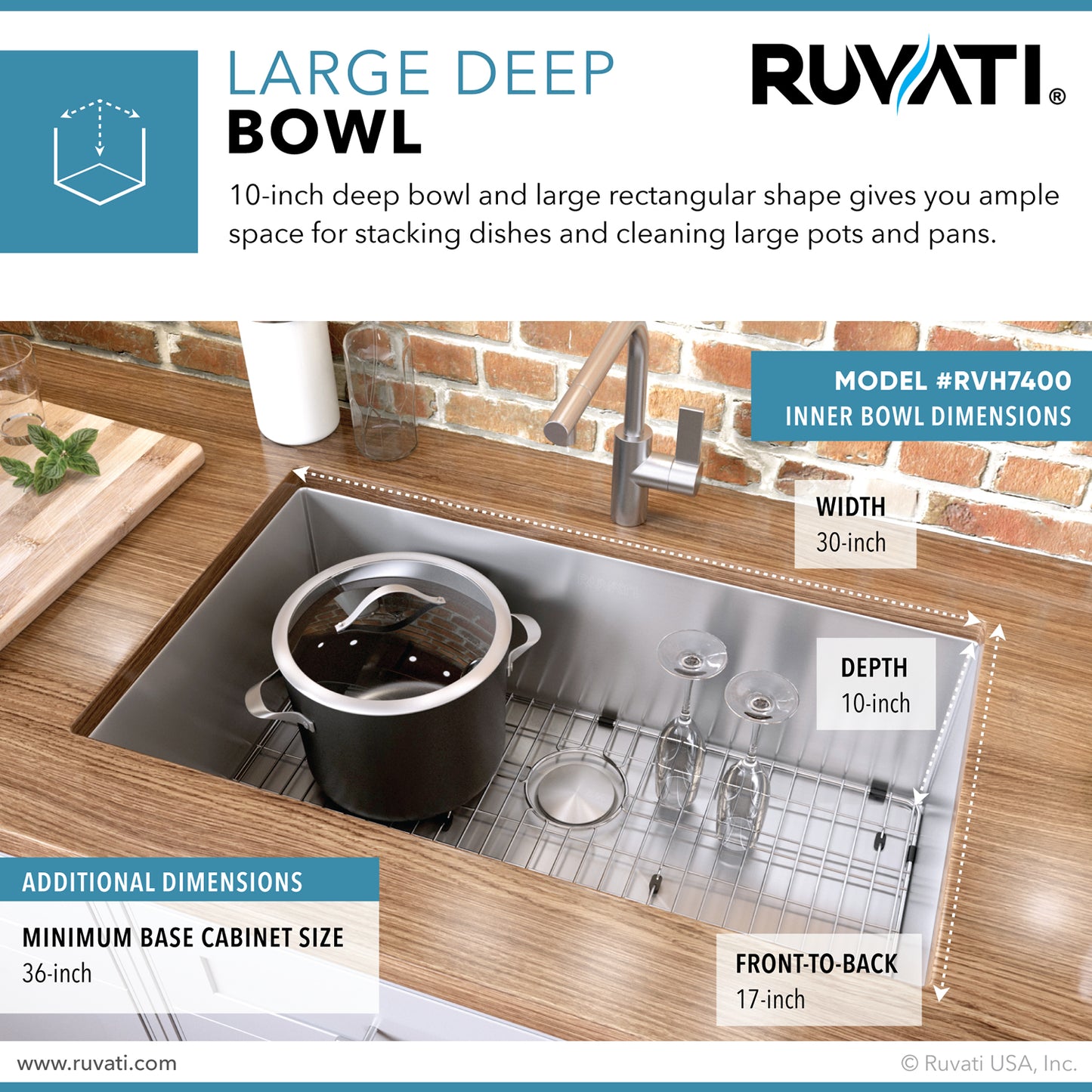 Ruvati 32" Gravena Single Bowl Undermount Kitchen Sink - RVH7400