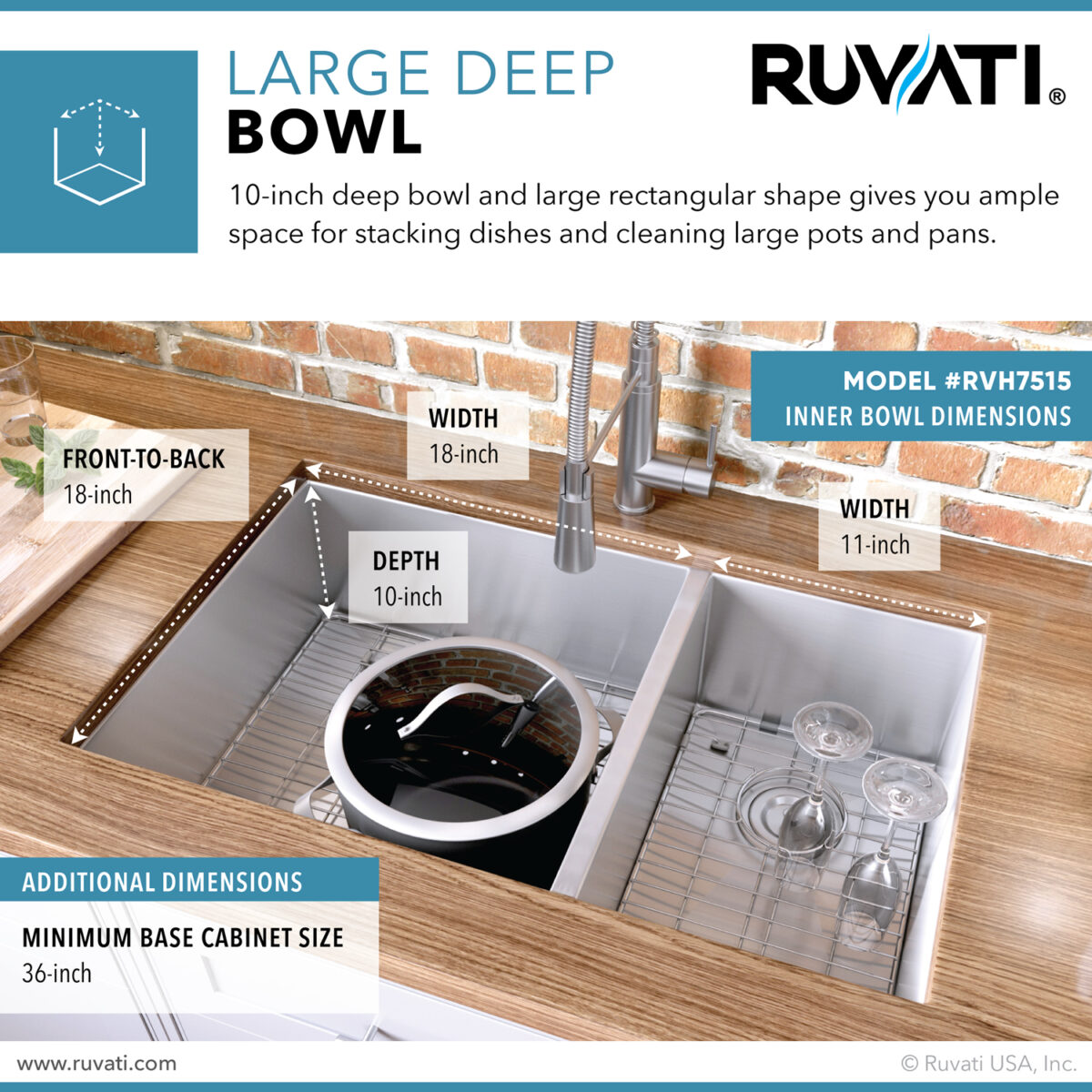 Ruvati 32" Nesta Zero Radius Double Bowl Undermount Kitchen Sink - RVH7515