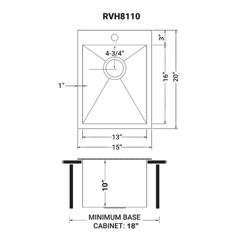 Ruvati 15" x 20" Tirana Stainless Steel Bar Prep Sink Drop-In - RVH8110