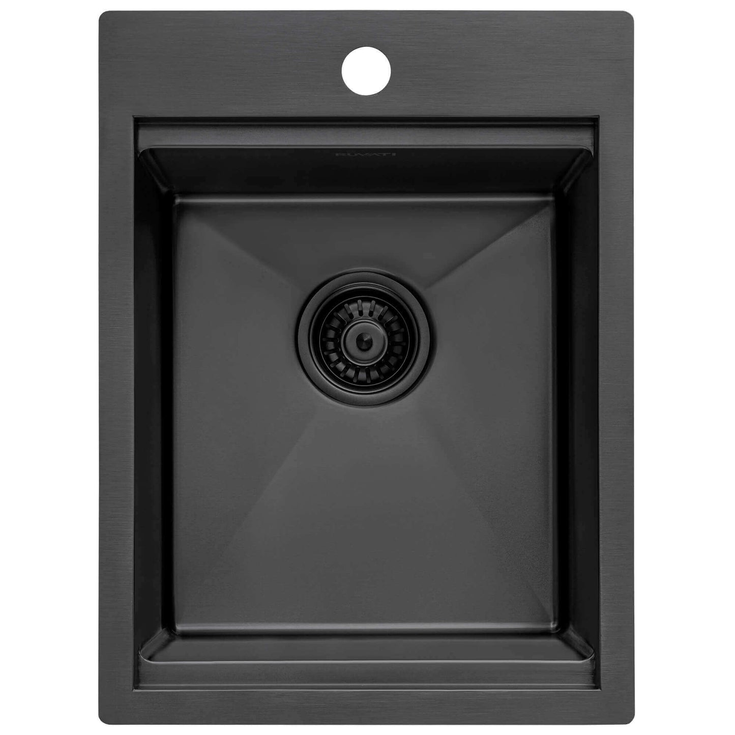 Ruvati 15" x 20" Giana Nano-PVD Workstation Bar Sink Drop-In - RVH8210 in black with drainhole.