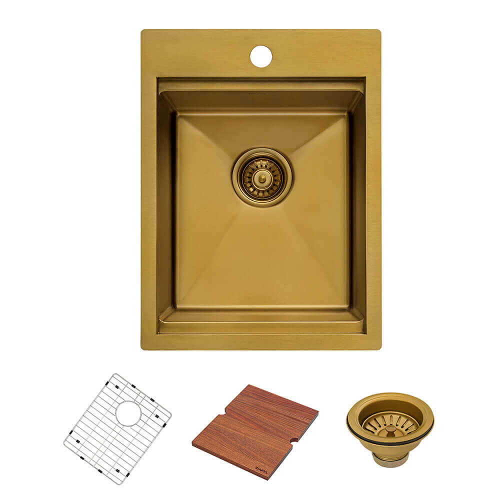 Ruvati 15" x 20" Giana Nano-PVD Workstation Bar Sink Drop-In - RVH8210 with accessories and grid