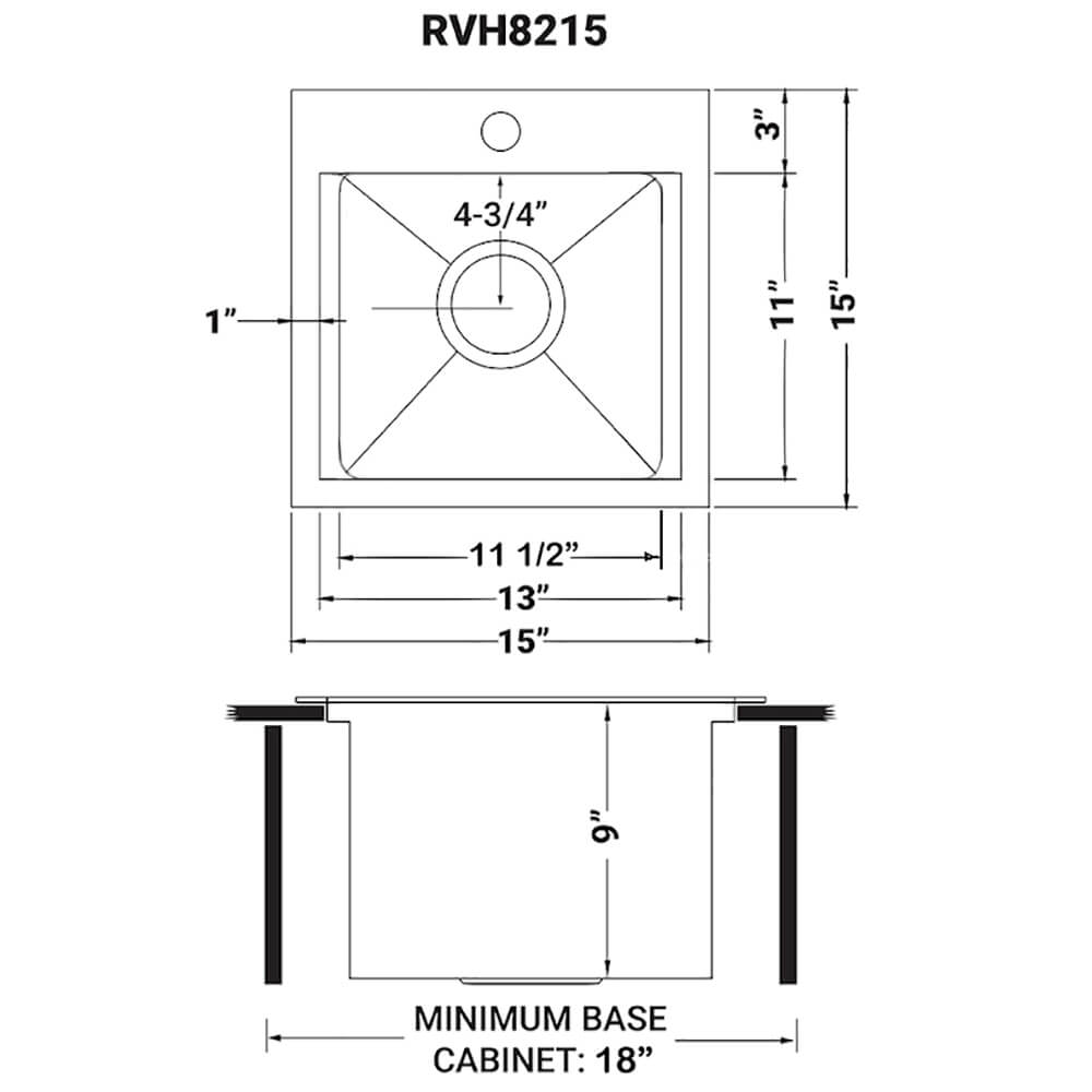 Ruvati 15" Giana Nano-PVD Workstation Bar Sink Drop-In - RVH8215