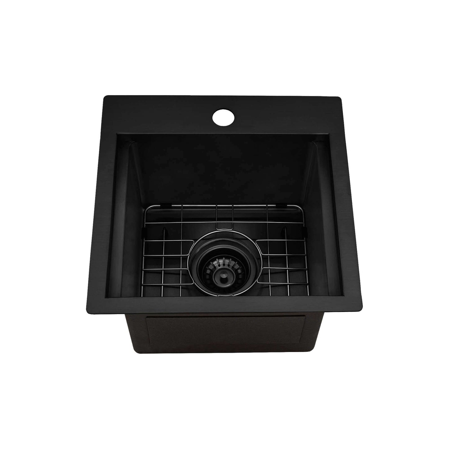 Ruvati 15" Giana Nano-PVD Workstation Bar Sink Drop-In - RVH8215 top view showing black finish and grid.