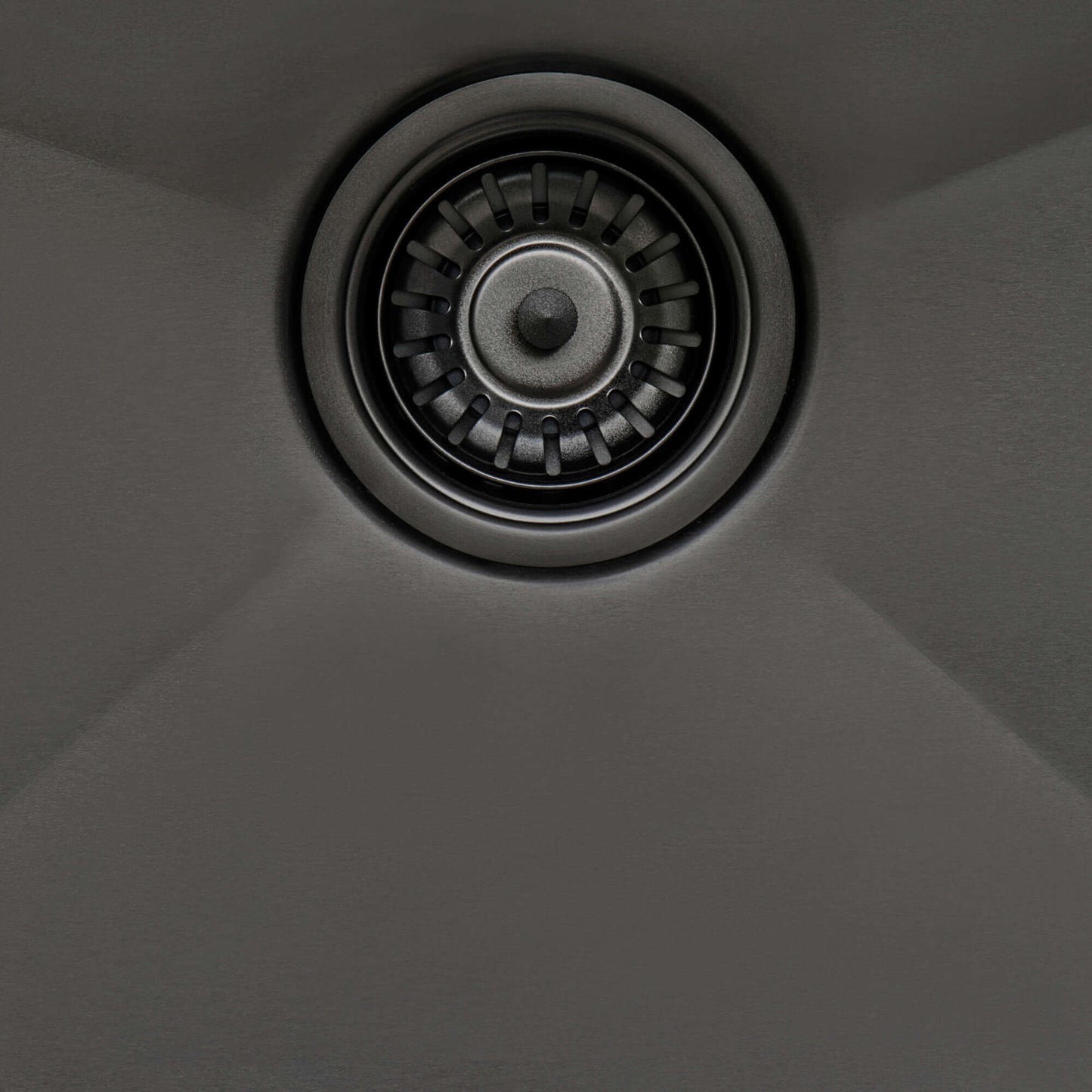 Ruvati 15" x 20" Terraza Nano-PVD Bar Prep Sink Drop-In - RVH8110 centered drain assembly detail