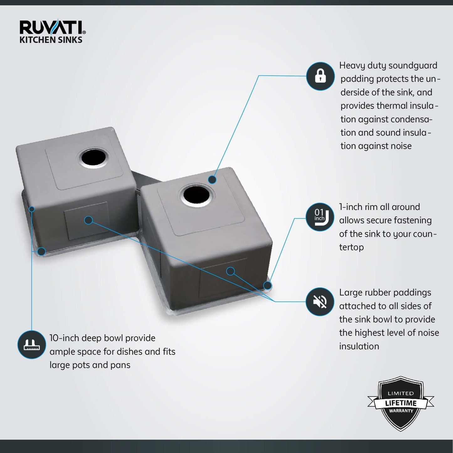 Ruvati Corner Butterfly Undermount Kitchen Sink RVH8400