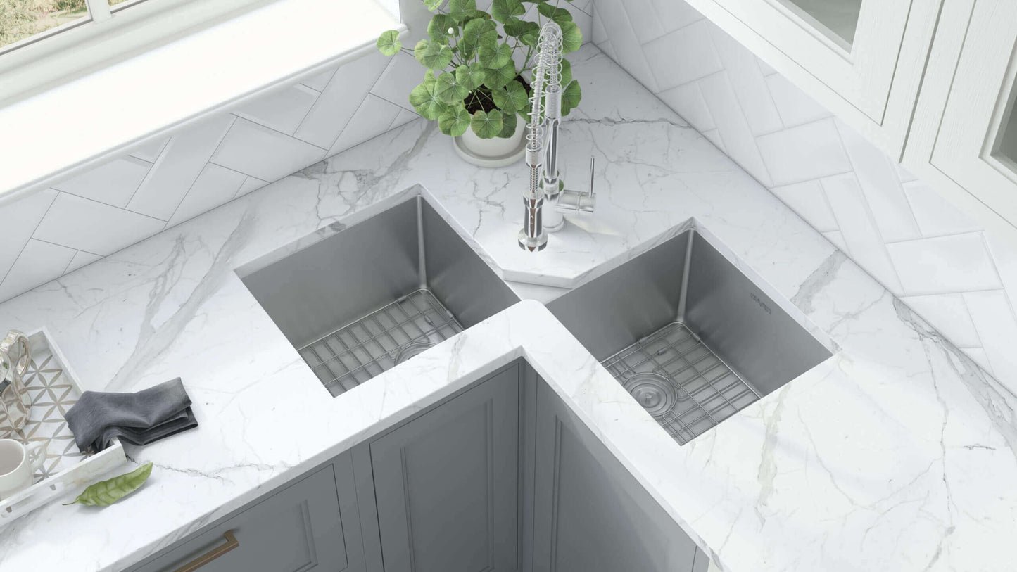 Ruvati Corner Butterfly Undermount Kitchen Sink RVH8400