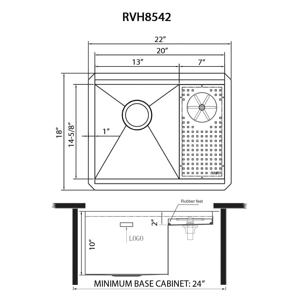Ruvati 22" Ibiza Glass Rinser Bar Sink Workstation Undermount - RVH8542ST