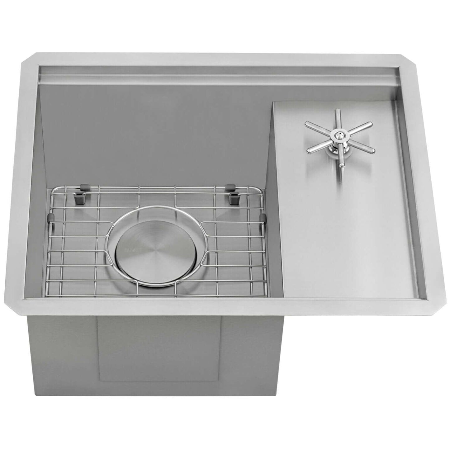 Ruvati 22" Ibiza Glass Rinser Bar Sink Workstation Undermount - RVH8542ST with built-in glass rinser and stainless steel design.