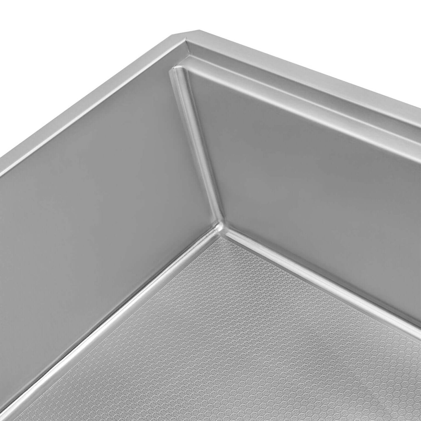 Ruvati 30" Roma Hex LedgeFit® Workstation Kitchen Sink - RVH8630 corner detail showing HexBottom protection