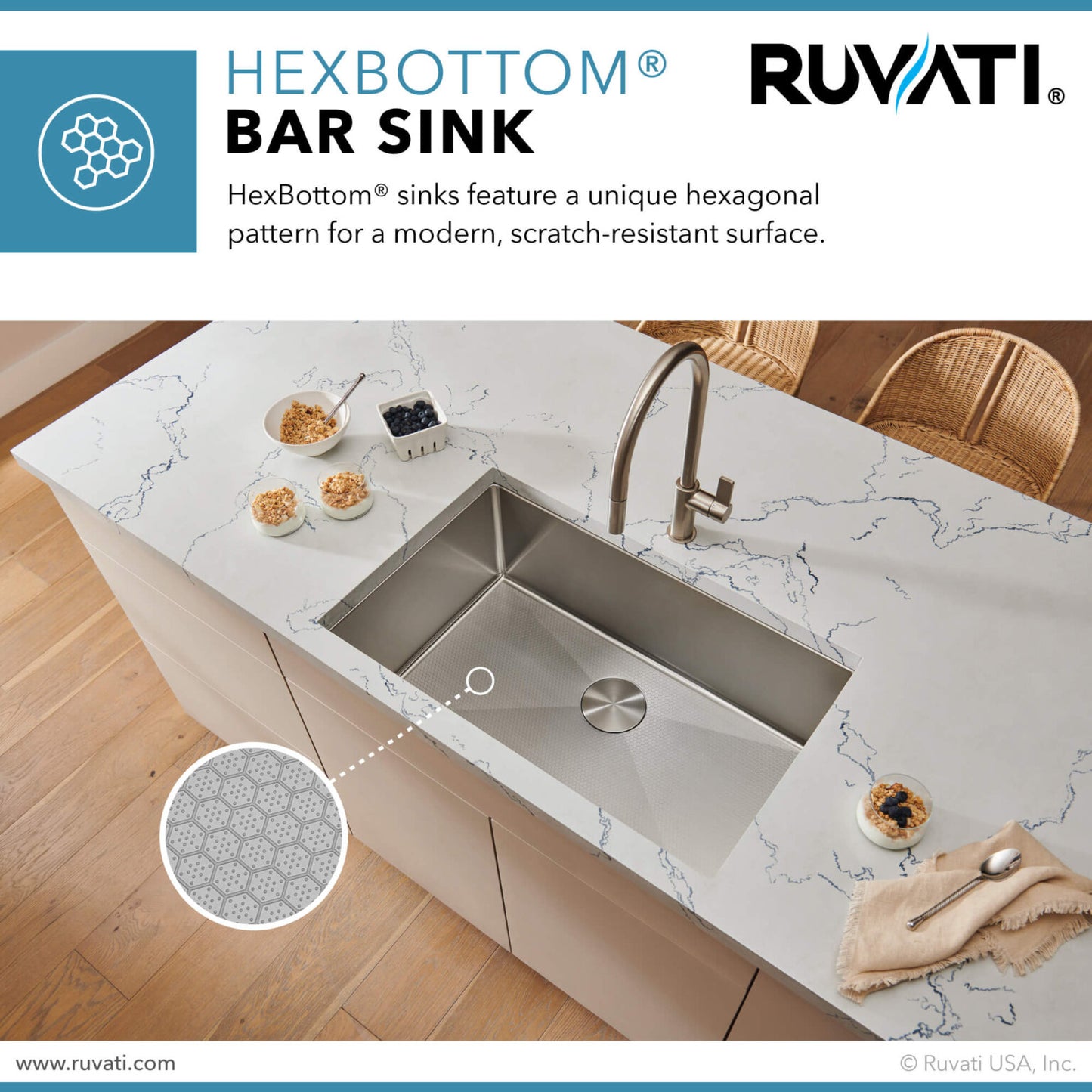 Ruvati 30" Roma Hex LedgeFit® Workstation Kitchen Sink - RVH8630